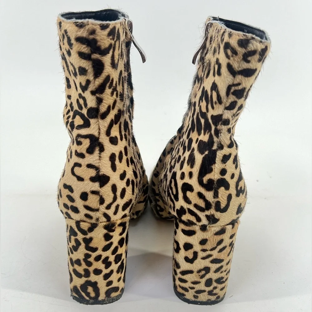 Halogen Alexa leopard print calf hair ankle booties side zip almond toe 7 seven